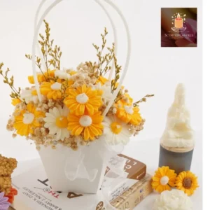 JN Candle Handmade Chrysanthemum Scented Candle Basket – 300g