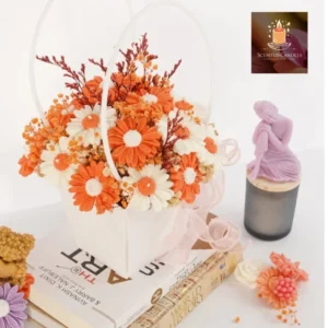 JN Candle Handmade Chrysanthemum Scented Candle Basket - 300g