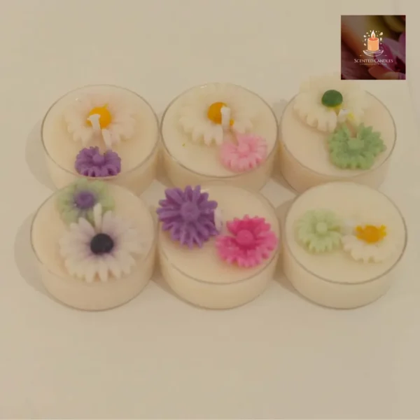 Tealight Scented Candle Decorated With Lovely Small Flowers