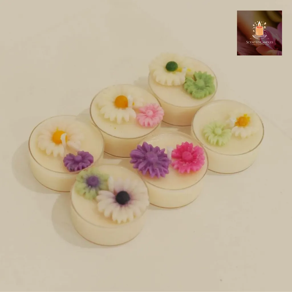 Tealight Scented Candle Decorated With Lovely Small Flowers